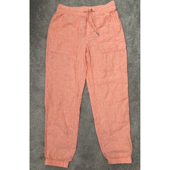 Athleta Retreat 100% Linen Jogger Pant 4 Sunset Glow Coral Travel Beach Casual - Picture 4 of 12